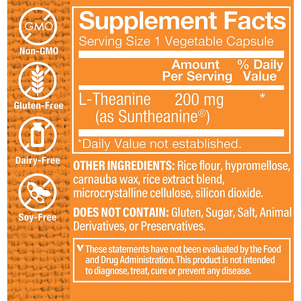 The Vitamin Shoppe L-Theanine 200MG - Calm Focus, Stress Support & Relaxation, Amino Acid from Green Tea (60 Capsules)