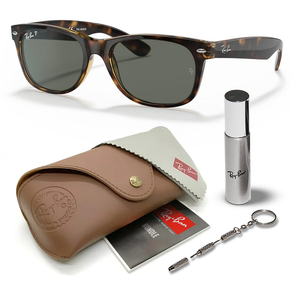 Ray-Ban RB2132 NEW WAYFARER CLASSIC POLARIZED Square Shaped Sunglasses for Men & Women – Includes Official Rayban Eyewear Kit – Ideal Formal & Casual Wear Sunglasses – G-15 Green Lens