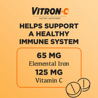 Thumbnail for Vitron-C Iron Supplement, Once Daily, High Potency Iron Plus Vitamin C, Support Red Blood Cell Production, Dye Free Tablets, 60 Count, 2 Pack