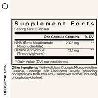 Thumbnail for Codeage Liposomal NMN & TMG Supplement - Nicotinamide Mononucleotide NAD+ Precursor, Betaine Anhydrous Trimethylglycine TMG - Non-GMO - 30 Capsules