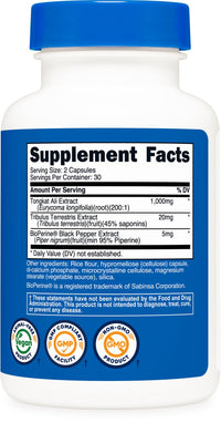 Thumbnail for Nutricost Tongkat Ali 1,000mg 60 Capsules - with Tribulus Terrestris and BioPerine, Vegetarian Caps, Non-GMO, Gluten Free, Potent Extract