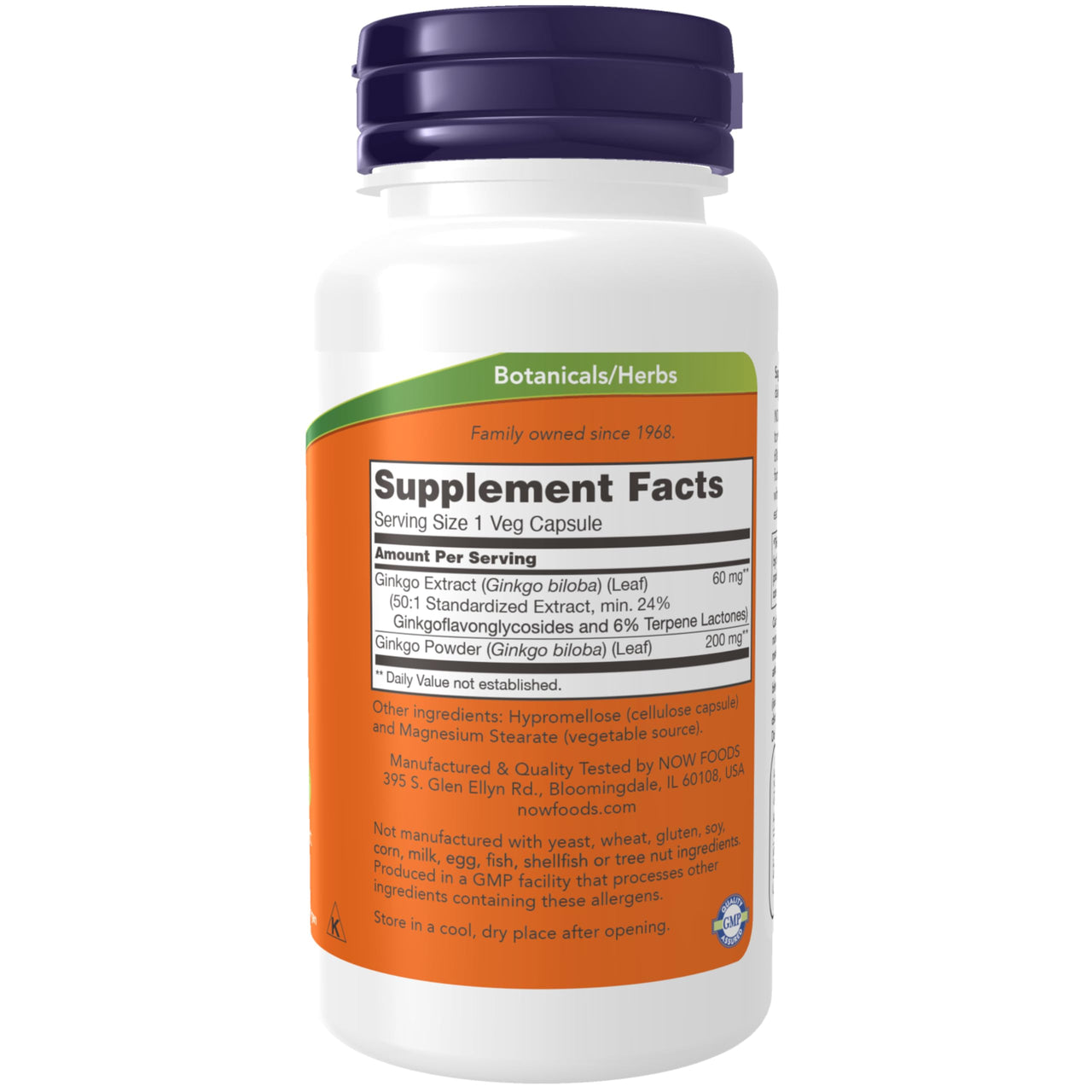 NOW Foods Supplements, Ginkgo Biloba 60 mg, 24% Standardized Extract, Non-GMO Project Verified, 60 Veg Capsules