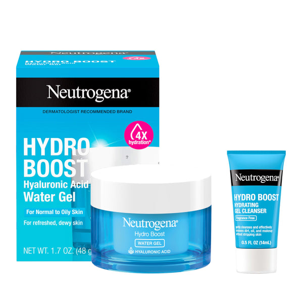 Neutrogena Hydro Boost Water Gel, Hyaluronic Acid Facial Moisturizer for Normal to Oily Skin, Hydrating Face Moisturizer, 1.7 fl. oz + Trial Size Hydro Boost Facial Cleanser, 0.5 fl. oz