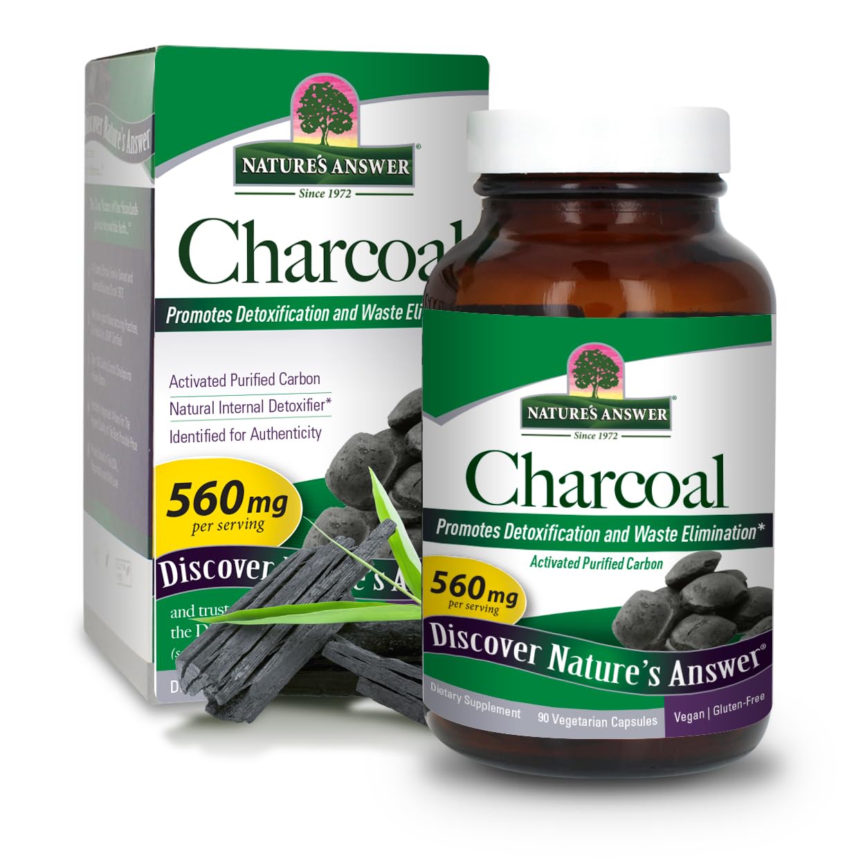 Nature's Answer Activated Charcoal 90-Capsules | Naturally Promotes Detoxification & Waste Elimination | Vegan, Gluten & Alcohol-Free, No Preservatives | Single Count