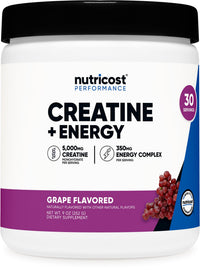 Thumbnail for Nutricost Creatine + Energy 30 Servings (Grape Flavored) - 5,000mg Creatine Monohydrate + 350mg Energy Complex Per Serving