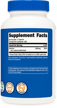 Thumbnail for Nutricost Selenium 200mcg, 240 Vegetarian Capsules, Non-GMO, Gluten Free L-Selenomethionine