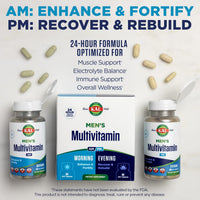 Thumbnail for KAL Men's Multivitamin AM/PM, Antioxidants Supplement, Muscle, Immune, Electrolyte Balance, Overall Wellness Support, Made Without GMOs and Soy, Vegan, 30 Servings, 120 Tablets