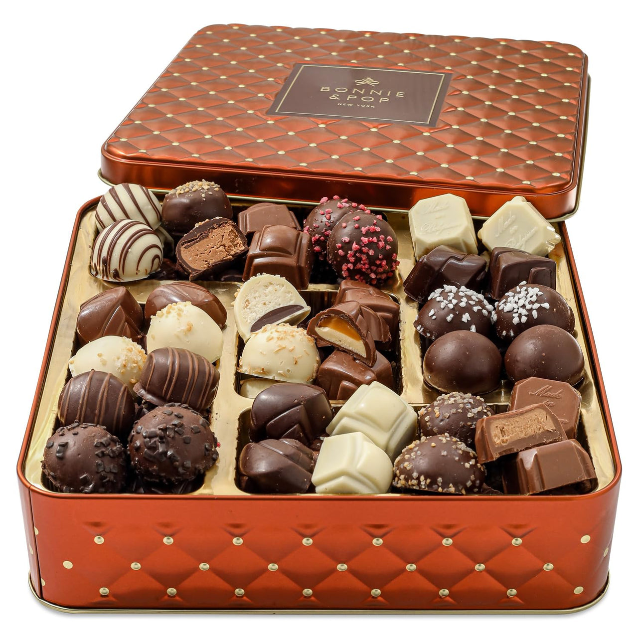 Chocolate Gift Basket, Belgium Truffle Candy Food Arrangement Platter, Gourmet Snack Box, Fathers Day, Corporate Him and Her, Men Women Family Parties, Bonnie and Pop