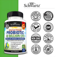 Thumbnail for BioSchwartz Daily Probiotic Nutritional Supplement - 40 Billion CFU for Gut Health - Probiotics for Men and Women - Digestive Health with Astragalus & Lactobacillus - Shelf Stable - 60 Count
