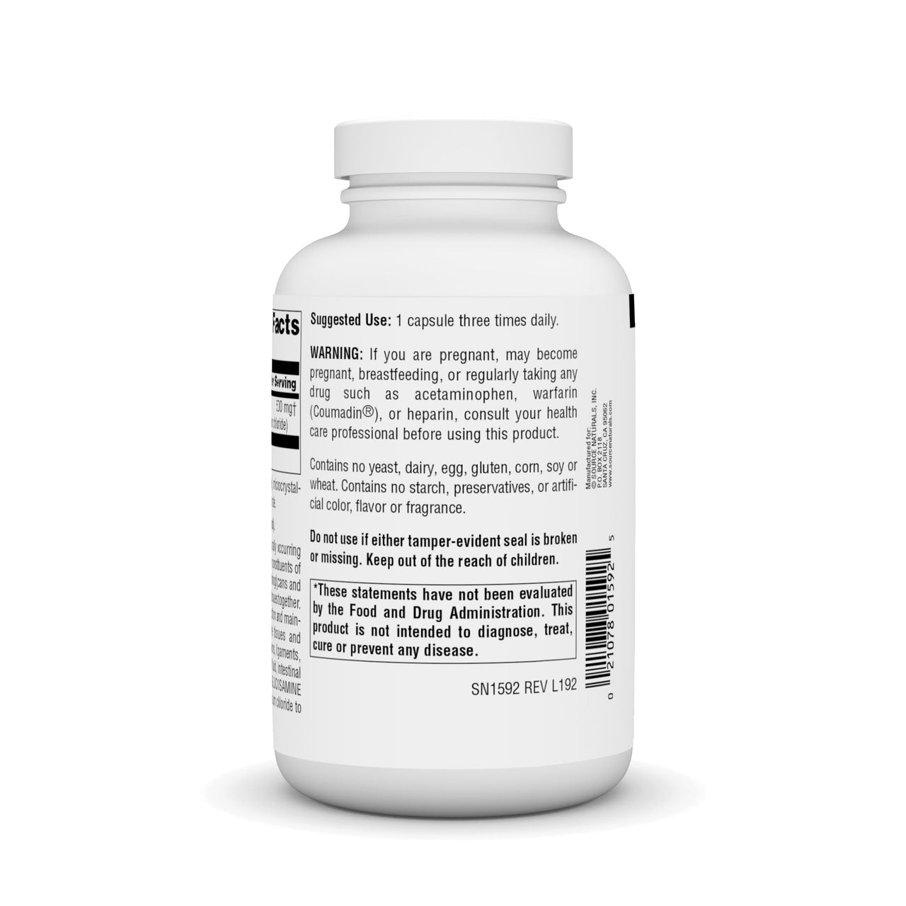 Source Naturals Sodium-Free Glucosamine Sulfate, for Joint Support, 500 mg - 240 Capsules