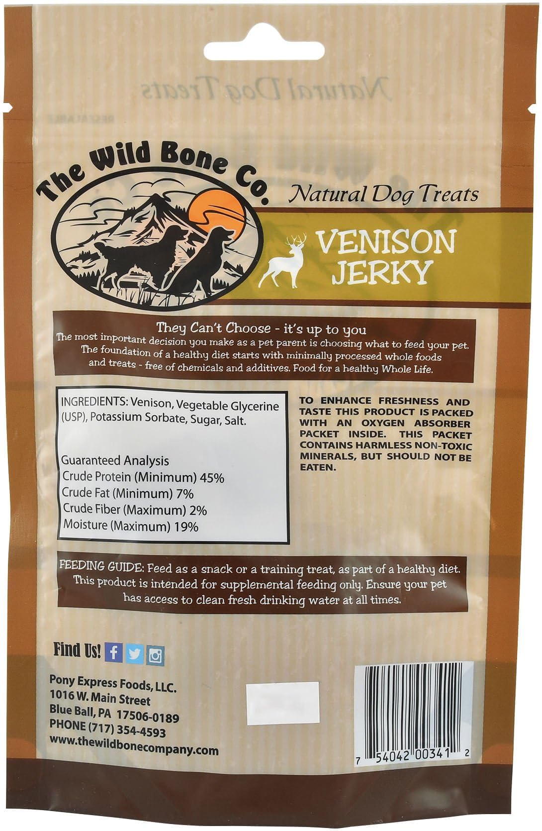 The Wild Bone Company Venison Jerky Dog Treats | Natural High Protein Chewy Training Bits | Made in the USA, 2 Ounces