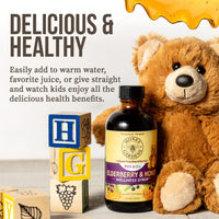 Thumbnail for Honey Gardens Elderberry Syrup for Kids with Honey, Kids Elderberry Syrup, 6.4 mg of Elderberry Honey Syrup with Organic Raw Honey, Organic Echinacea Purpurea and Elderflower, 24 Servings, 4 FL. OZ.