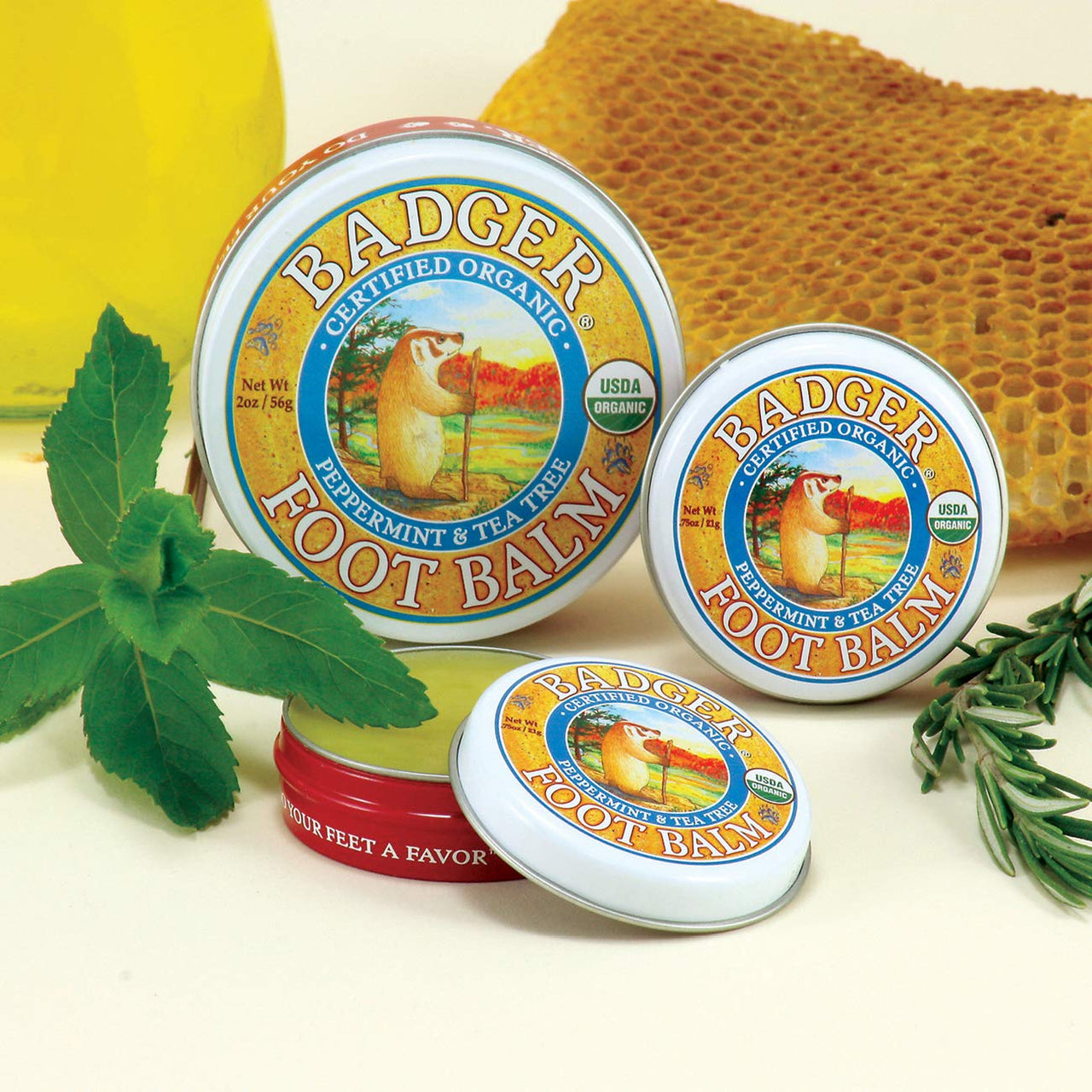 Badger Foot Balm, 100% Organic Foot Cream for Dry Cracked Heels and Feet, Fast Acting Foot Care for Women & Men, All-Natural Cracked Heel Treatment, .75 oz Tin, 2-Pack