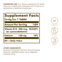 Thumbnail for Solgar Vitamin B12 500 mcg - 100 Tablets - Vegan, Gluten Free, Dairy Free, Kosher - 100 Servings (Pack of 2)