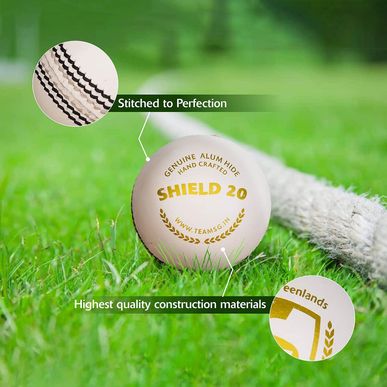 SG Cricket Shield 20 Premium Leather Ball | White | Youth | Leather | Waterproof | Solid Grade 2 Core | Machine Stitched | Ideal for Club & School Matches | Pack of 1