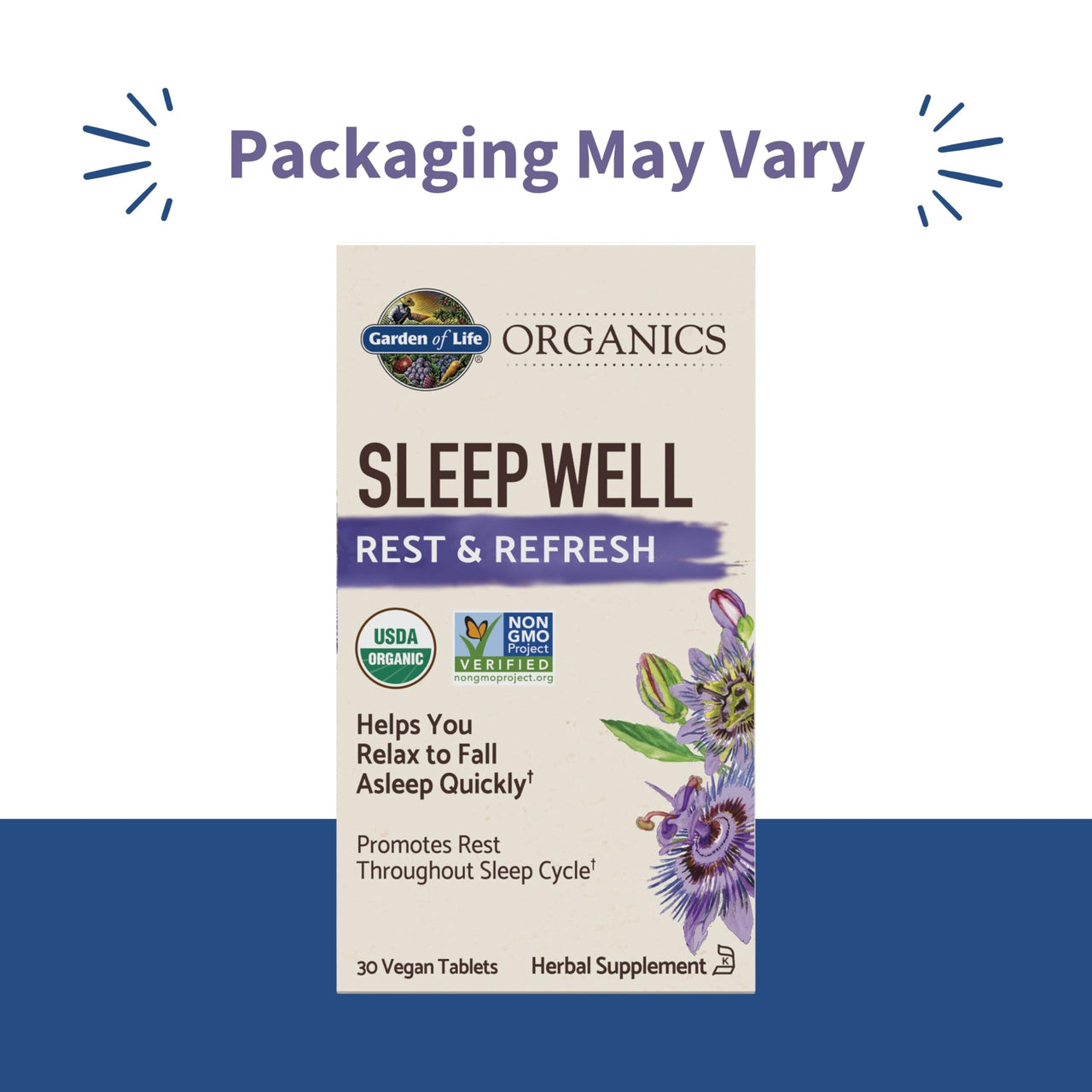 Garden of Life Organics Sleep Well Rest & Refresh 30 Tablets, Lemon Balm, Green Tea Extract L-Theanine, Valerian Root, Chamomile, Probiotics-Organic Non-GMO Vegan Gluten Free Herbal Supplement