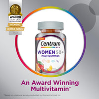 Thumbnail for Centrum MultiGummies for Women 50 Plus, Multivitamin/Multimineral Supplement with Vitamins D3, E, B6, and B12, Assorted Fruit Flavor - 140 Count