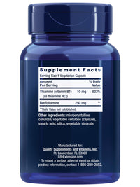 Thumbnail for Life Extension Mega Benfotiamine, 250 mg, a fat-soluble form of thiamine, healthy metabolism, ultra-bioavailable vitamin B1, high potency, gluten-free, non-GMO, vegetarian, 120 capsules