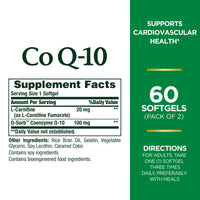 Thumbnail for CoQ10 by Nature's Bounty, Dietary Supplement, Supports Heart Health, 100mg Plus L-Carnitine, Twin Pack, 120 Softgels