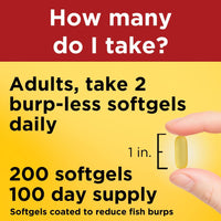 Thumbnail for Nature Made Burp Less Fish Oil Omega 3 Supplements, 1200 mg Softgels, Omega 3 Fish Oil for Healthy Heart Support, 200 Softgels, 100 Day Supply