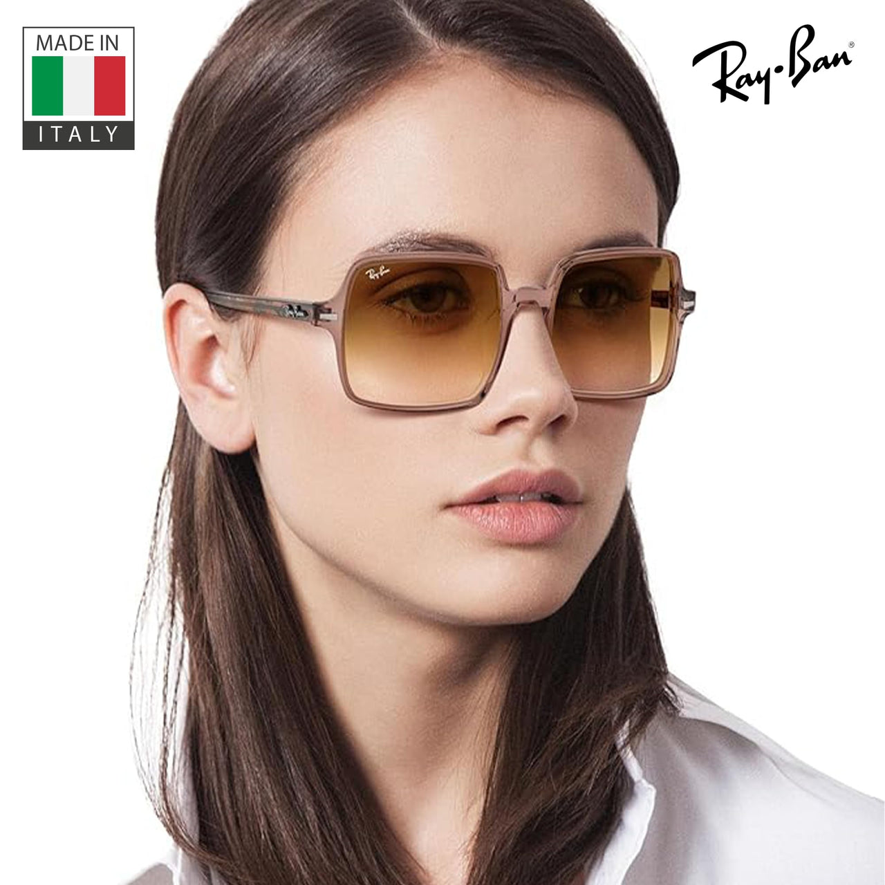 Ray-Ban RB1973 SQUARE II Square Shaped Non-Polarized Sunglasses for Women – Includes Official RAYBAN Eyewear Kit – Ideal Formal & Casual Wear Sunglasses – Light Brown Gradient Lens