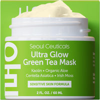 Thumbnail for SeoulCeuticals Korean Skin Care Face Mask for Sensitive Skin - Korean Skincare Green Tea Wash Off Masks - K Beauty Face Masks - Aloe Vera Mask + Centella Asiatica Hydrating Facial Spa Mask 2oz