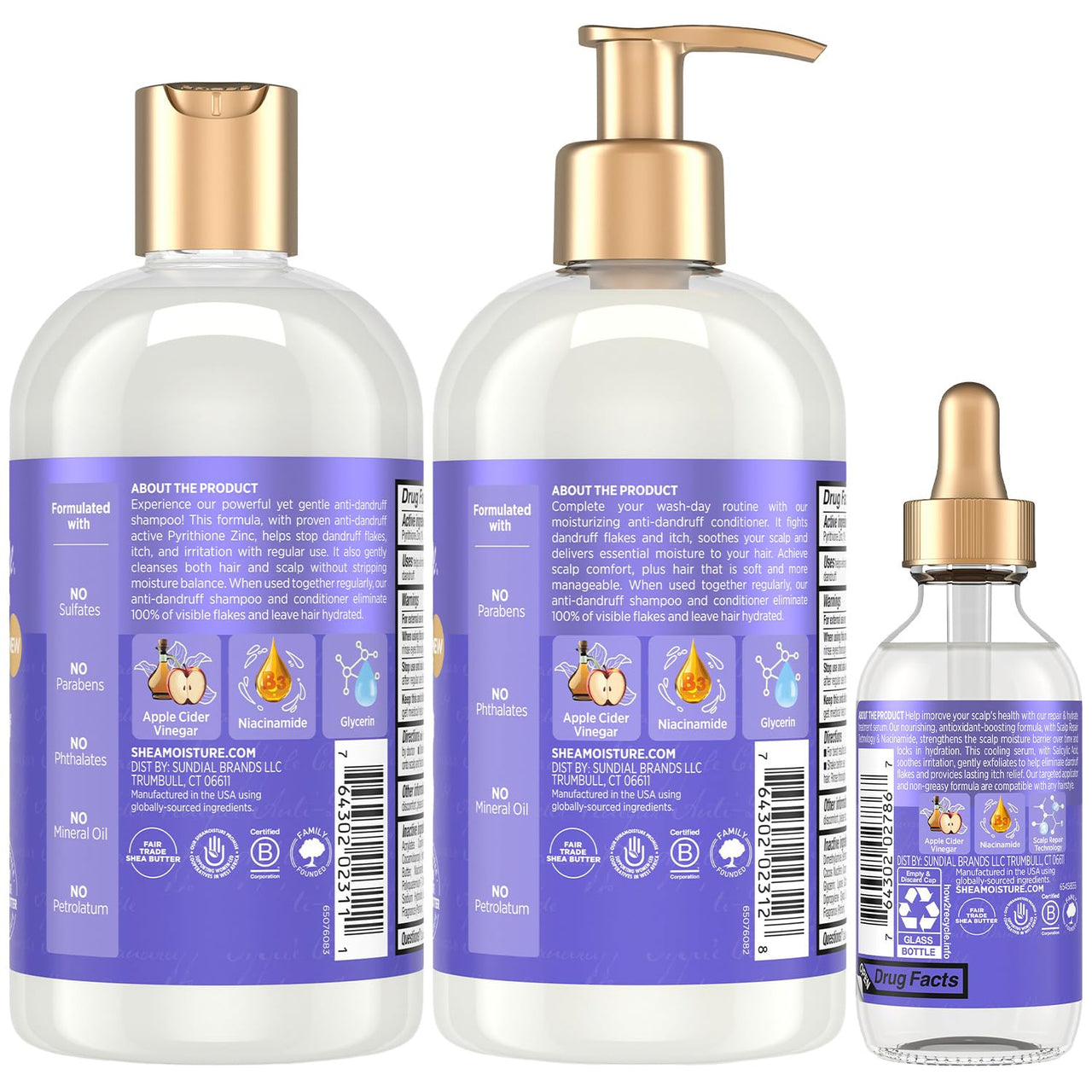 SheaMoisture Anti-Dandruff Shampoo & Conditioner + Scalp Repair & Hydrate Serum with Niacinamide, Shea Butter, 3% Salicylic Acid for Flakes & Itchy Scalp