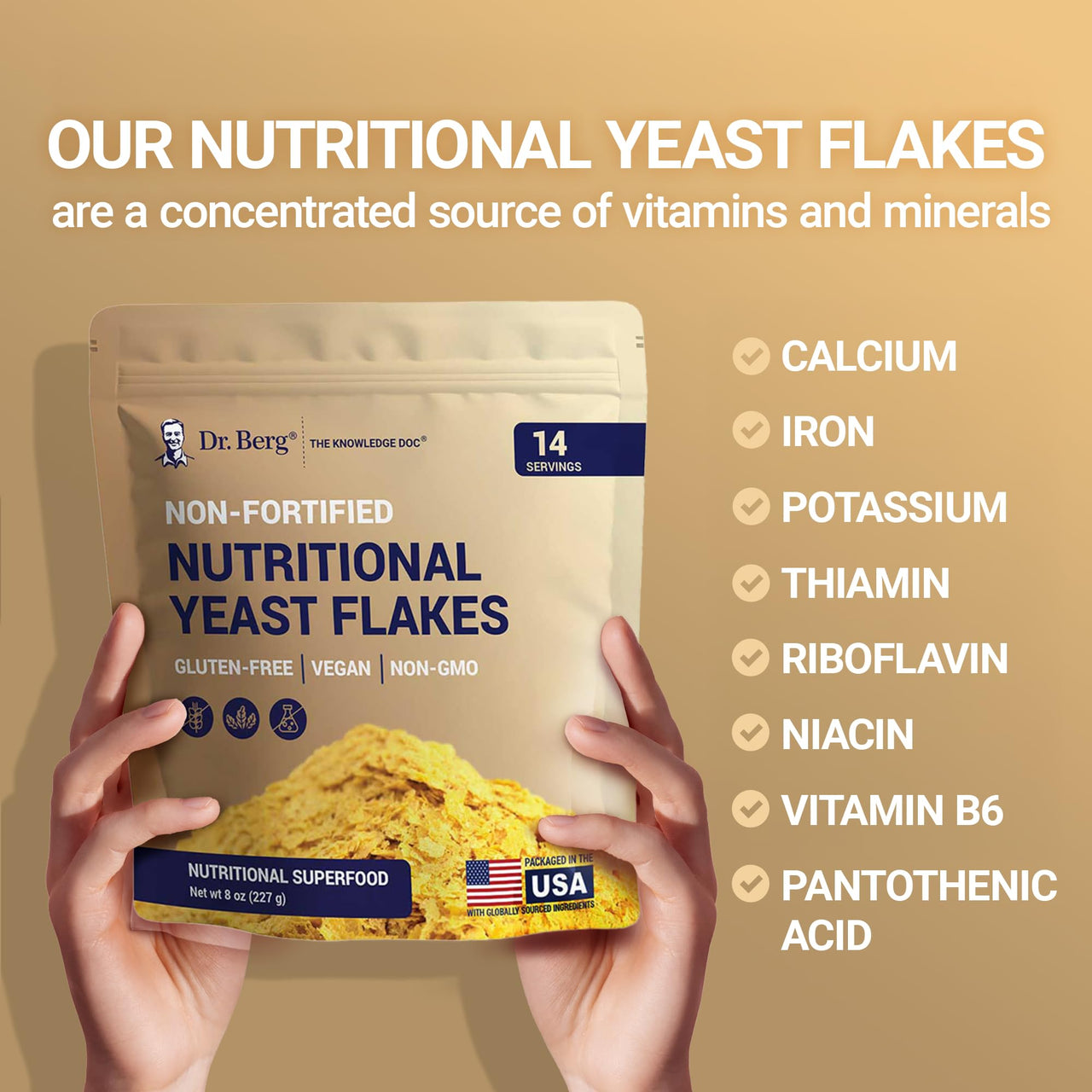 Dr. Berg Premium Nutritional Yeast Flakes - Delicious Non-Fortified Nutritional Yeast with Naturally Occurring B Vitamins - 8oz