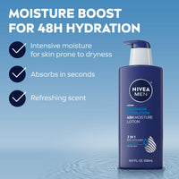 Thumbnail for NIVEA MEN Maximum Hydration 48-Hour Moisture Body Lotion for Dry Skin, Aloe Vera Lotion for Men, 3-in-1 Body, Face and Hands, Dermatologically-Tested, 16.9 Fl Oz Bottle