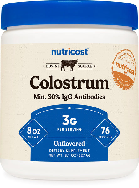 Nutricost Colostrum Powder 8 oz, Lactoferrin and Minimum 30% Immunoglobulins (IgG), from Bovine Colostrum, 3g Per Serving, 76 Servings