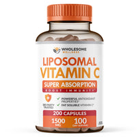 Thumbnail for Wholesome Wellness Liposomal Vitamin C Capsules (200 Pills 1500mg Buffered) High Absorption, Immune System & Collagen Booster, High Dose Fat Soluble Immunity Support Ascorbic Acid, Natural Vegan
