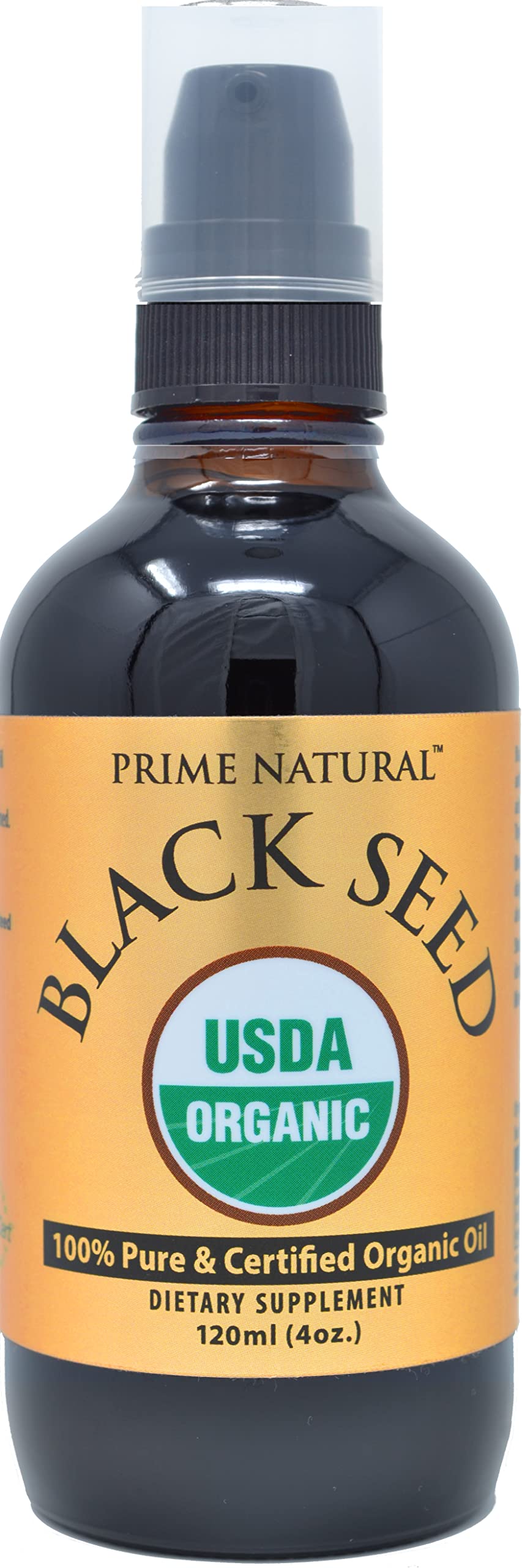 Prime Natural Organic Black Seed Oil 4oz - Cold Pressed Unrefined High Thymoquinone 1.7% USDA Certified - Turkish Origin Potent Nigella Sativa Liquid - Vegan Omega 3 6 9, Antioxidant