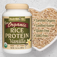 Thumbnail for NutriBiotic Certified Organic Rice Protein Vanilla, 1 Lb. 5 Oz | Low Carbohydrate Vegan Protein Powder | Raw, Certified Kosher & Keto Friendly | Made Without Chemicals, GMOs & Gluten | Easy to Digest
