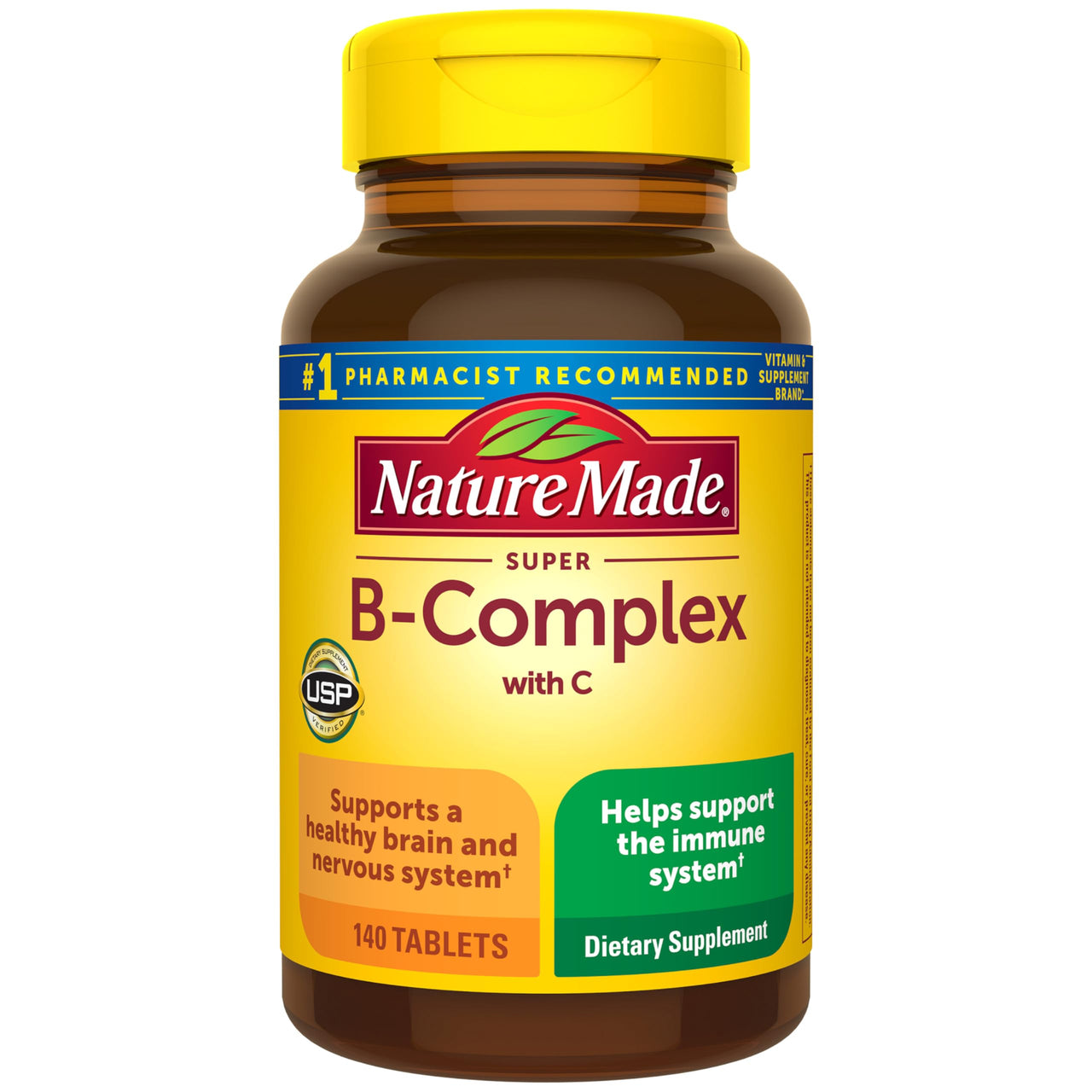 Nature Made Super B Complex with Vitamin C & Folic Acid, B Complex Vitamins for Women and Men, Dietary Supplement for Immune Support, 140 Tablets, 140 Day Supply
