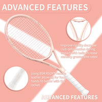Thumbnail for MBFISH Tennis Racket - Super Value Set with Pre-Strung, Comfortable Handle, 27'' Tennis Racquet for Adults, Includes 3 Tennis Balls, 2 Overgrips and 1 Tennis Bag Coral Pink