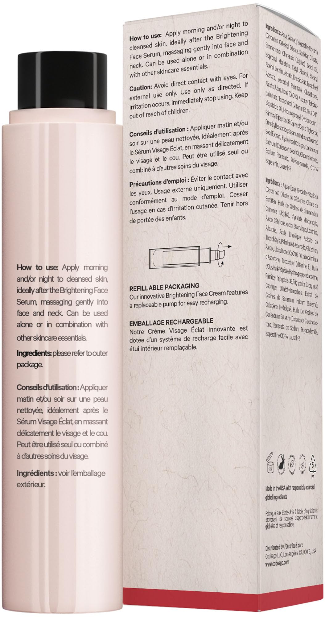 Codeage Maison Rouge Brightening Face Cream Refill Glutathione Cream, Collagen Peptides, Vitamin E, CoQ10 – Radiance & Antioxidant Complex – Paraben and Sulfates Free – Skin Care - 1.7 fl oz
