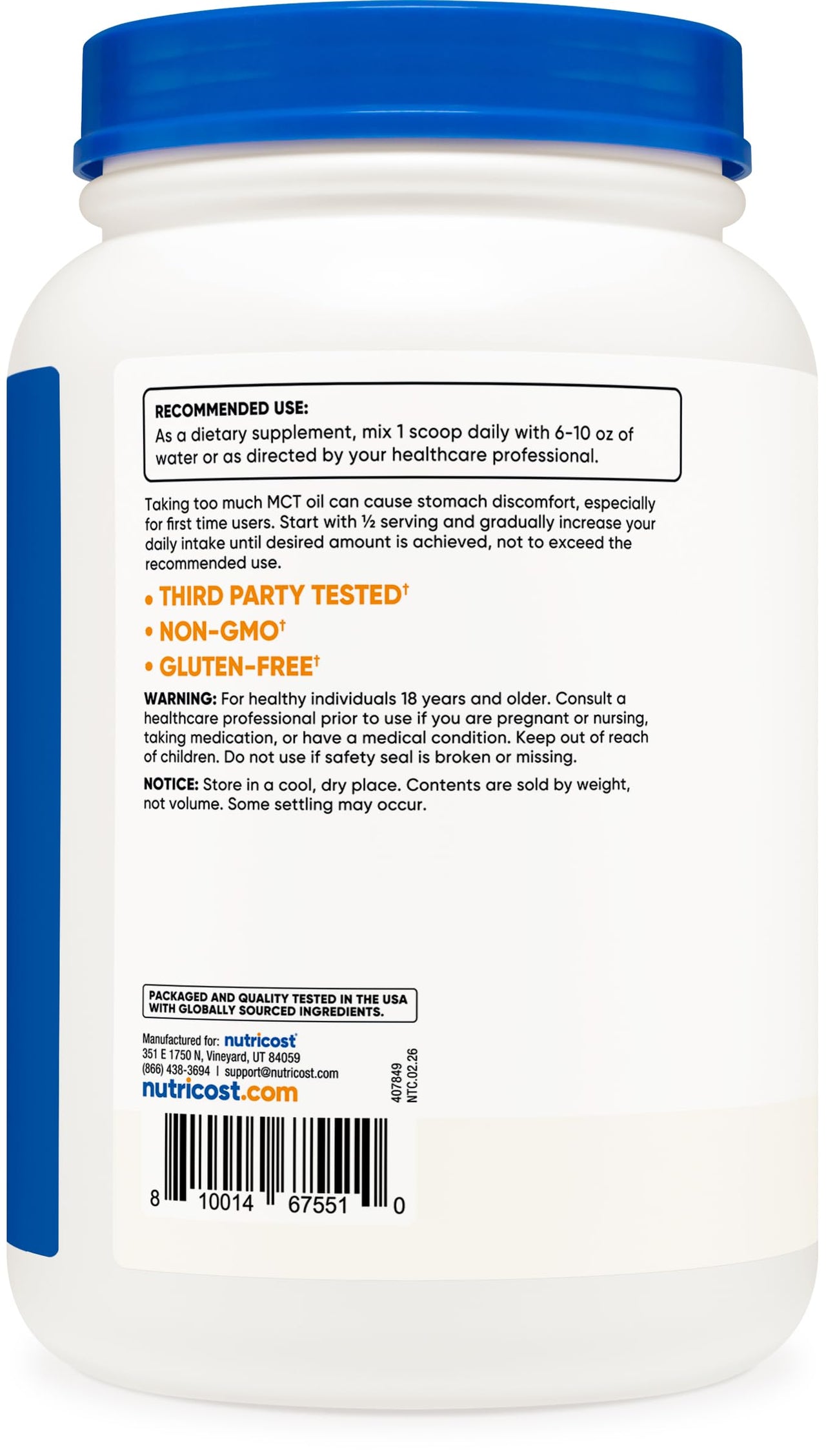 Nutricost Premium MCT Oil Powder - Best for Keto, Ketosis, and Ketogenic Diets - Non-GMO and Gluten Free… (2 LB (Unflavored))