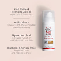 Thumbnail for EltaMD UV AOX Elements Tinted Mineral Face Sunscreen Lotion, Tinted Moisturizer for Face SPF 50 with Antioxidants, For Dry Sensitive Skin 1.7 oz Pump