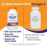 Thumbnail for OmegaVia DHA 600 mg, Ultra Pure Omega-3 DHA Supplements for Brain and Eyes, Pregnancy and Prenatal DHA Vitamins for Women, Burpless Fish Oil Omega 3 Supplement, IFOS 5-Star Tested - 120 Softgels