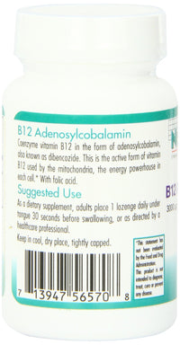 Thumbnail for Nutricology B12 Adenosylcobalamin Supplement - with Folic Acid, Vitamin B12 3000 mcg, Folate, Pure B12, Vegetarian Lozenges - 60 Count
