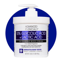 Thumbnail for Advanced Clinicals 10% Glycolic Acid + Lactic Acid Lotion Exfoliant Moisturizing Cream With Hyaluronic Acid Moisturizer | AHA Exfoliating Body Cream Improves Look Of Uneven Rough Skin Texture, 16 Oz