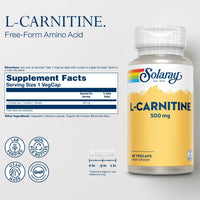 Thumbnail for SOLARAY L-Carnitine 500 mg, Free Form Amino Acid, Lab Verified, GMP Facility, 60-Day Money-Back Guarantee, 60 Servings, 60 VegCaps