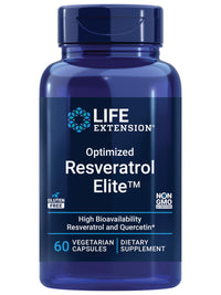 Thumbnail for Life Extension Optimized Resveratrol Elite, Trans-resveratrol, quercetin, Healthy Aging, Heart Health, Brain Health, oxidative Stress, Gluten-Free, Non-GMO, Vegetarian, 60 Capsules