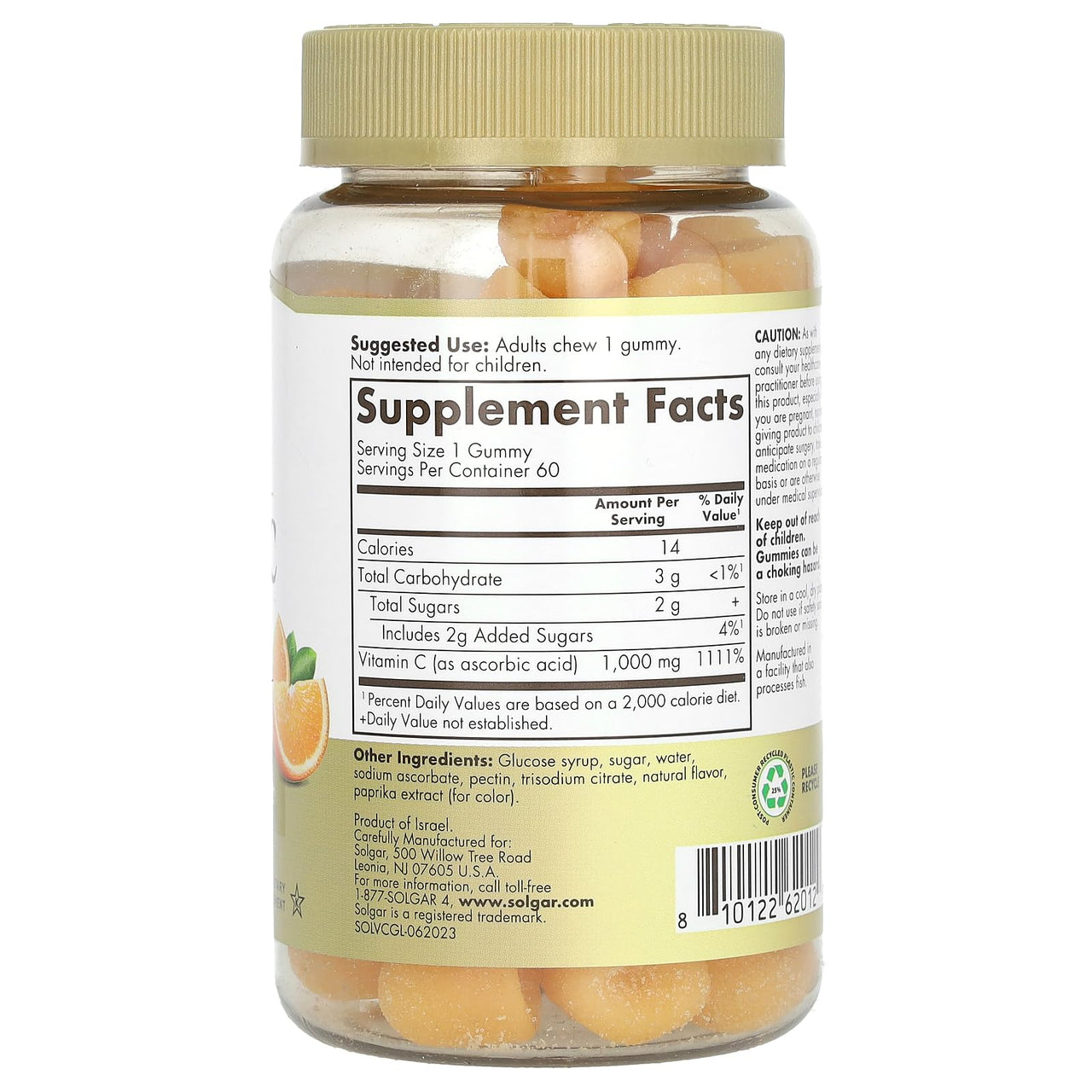 Solgar Vitamin C Gummies for Adults 1,000mg Ultra Potency Vitamin C Immune System Support for Women & Men - Tasty Tart Orange Flavor, Vegan & Gluten-Free Gummy, 2 Month Supply, 60 Servings, 2g Sugar