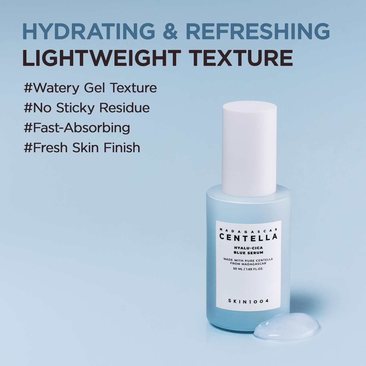 SKIN1004 Hyalu-Cica Blue Serum 1.69fl.oz, 50ml, Hydrating Face Serum with 5 Hyaluronic Acids & Madagascar Centella Asiatica, Korean Facial Ampoule for Deep & Long-lasging Moisture, Korean Skin Care