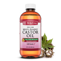 Thumbnail for De La Cruz Castor Oil - 100% Pure Castor Oil for Hair, Skin, Eyelashes, and Eyebrows - USP Grade, 8 FL Oz