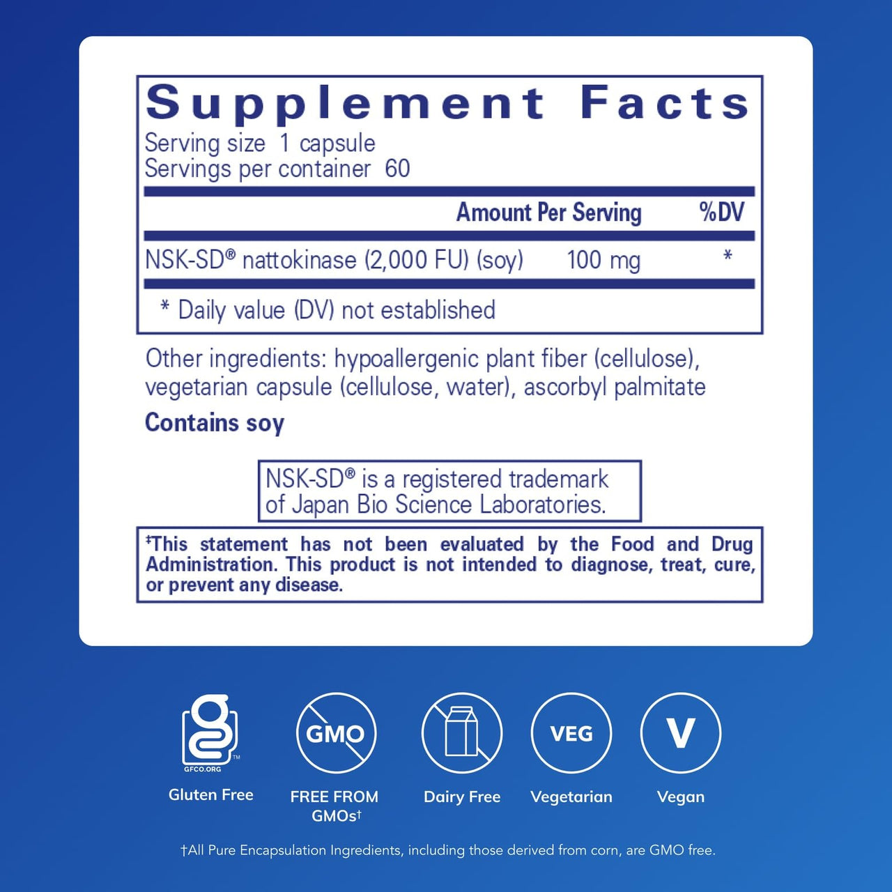 Pure Encapsulations NSK-SD - 100 mg Nattokinase - for Normal Blood Circulation - Supports Fibrinolytic Activity* - Gluten Free & Non-GMO - 60 Capsules