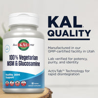 Thumbnail for KAL 100% Vegetarian MSM & Glucosamine - Healthy Joint Support - Vegan Glucosamine and MSM Supplement - Made Without Shellfish - Lab Verified - 60-Day Guarantee - 60 Servings, 60 Tablets