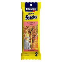 Thumbnail for Vitakraft Crunch Sticks Cockatiel Treat Apricot Peach Flavor - Triple Baked Long Lasting Bird Treats with Natural Wood Chew Center for Beak Health and Enrichment - 3.5 oz.