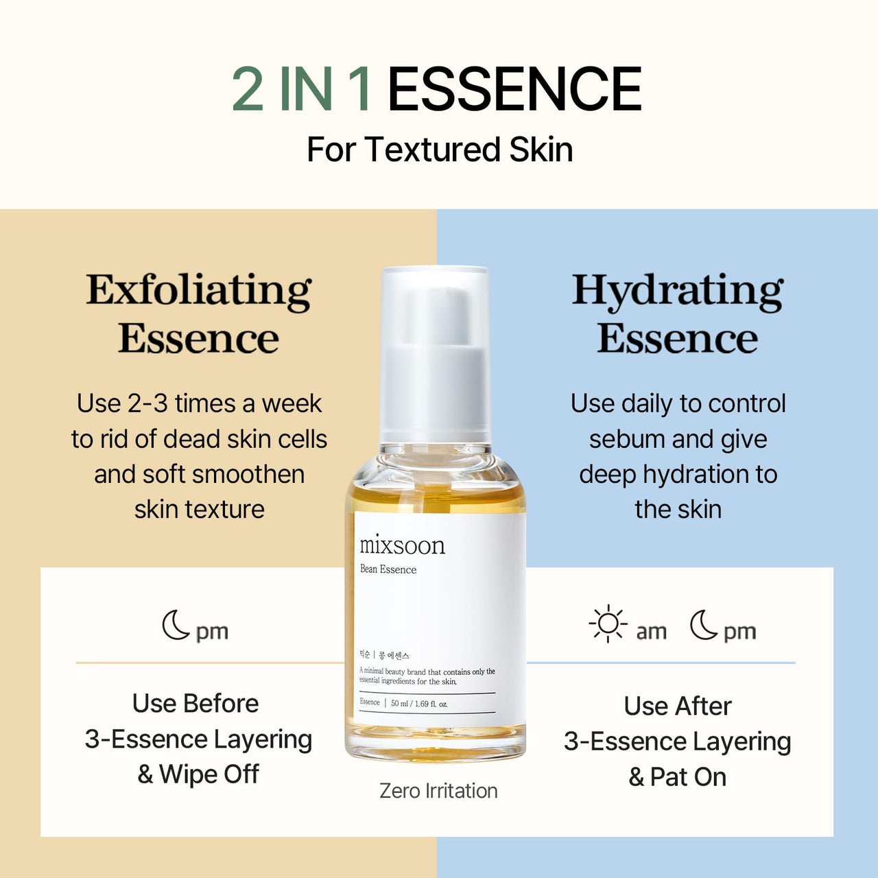 mixsoon Bean Essence Exfoliating Hydrating Korean Skin Care Glass skin Hyaluronic Acid Serum (1.01 Fl Oz([Pack of 1))